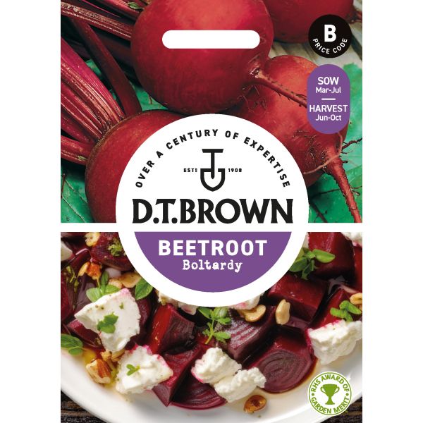D.T. Brown beetroot seed packet with images of beets and a salad on a white background
