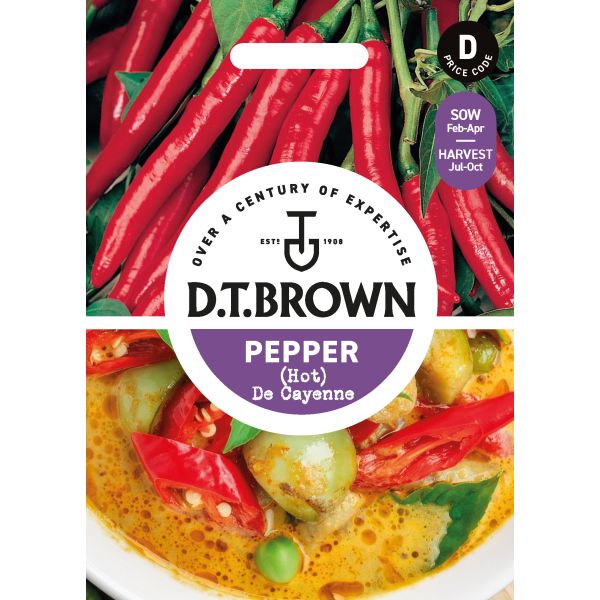 D.T. Brown pepper seed packet with images of red peppers and a dish.