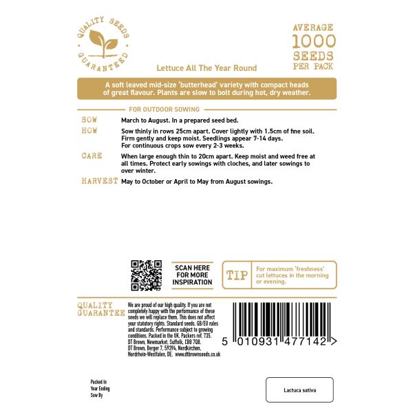 Seed packet label with text and QR code on a white background