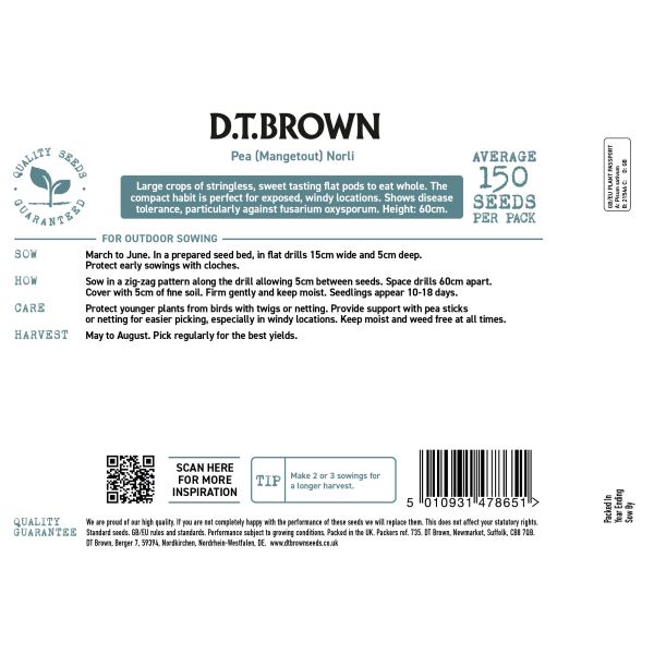 Seeds packet with D.T. Brown branding and planting instructions on a white background