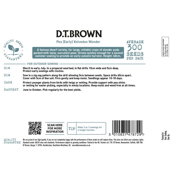 Seeds packet with D.T. Brown branding and planting instructions on a white background