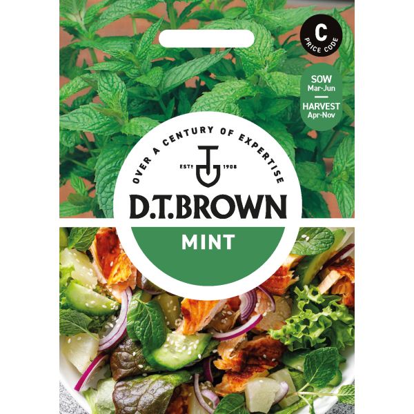 D.T. Brown mint seed packet with salad image and branding
