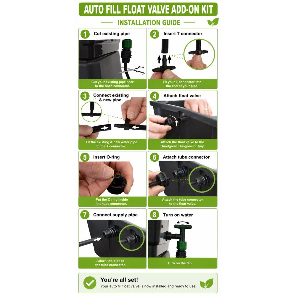 Quadgrow Watering System Auto Fill Float Valve Add-On Kit x 2