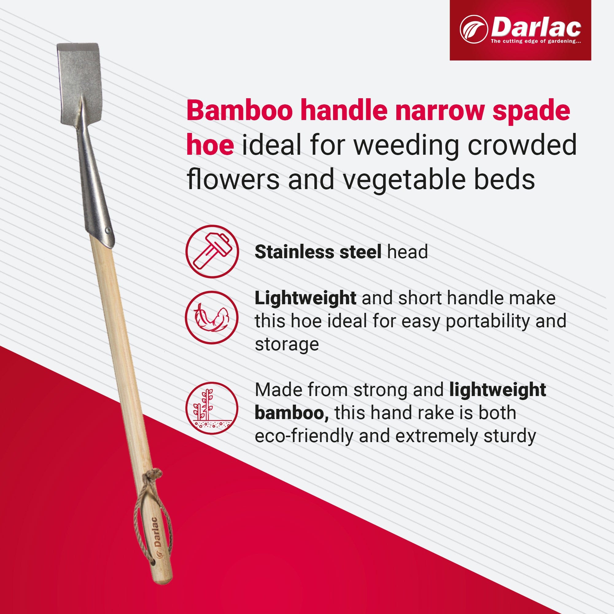 dt-brown HARDWARE Darlac Bamboo Narrow Spade Hoe Short Handle
