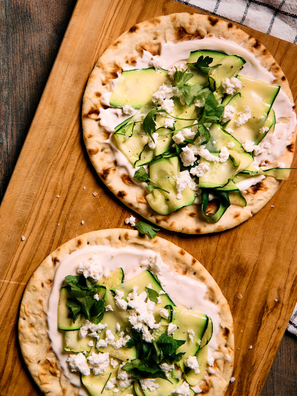 Courgette, Feta and Harissa Flatbreads