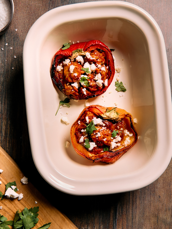 Recipe: Stuffed Peppers with Spiced Aubergine & Feta
