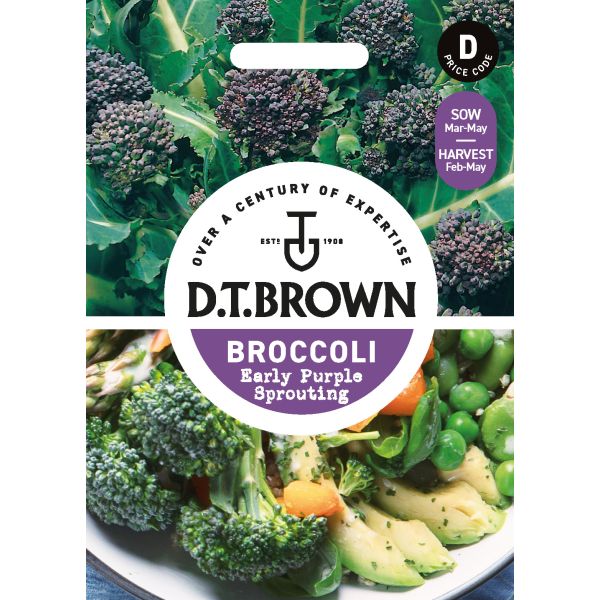 D.T. Brown broccoli seed packet with images of broccoli and a salad.