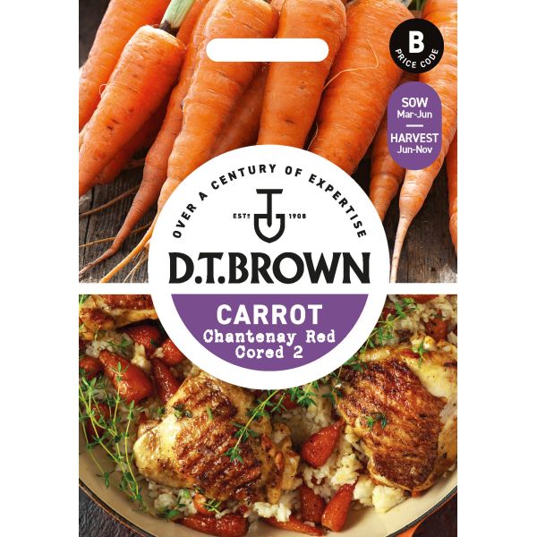 D.T. Brown carrot seed packet with carrots and a dish featuring carrots.