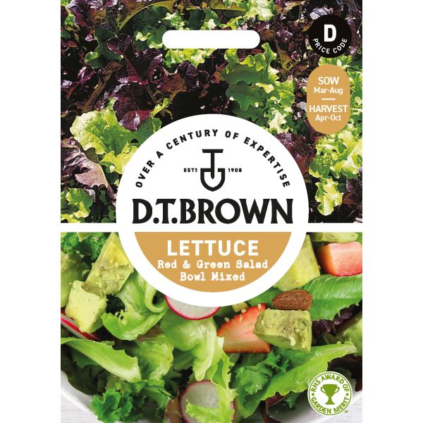 D.T. Brown lettuce seed packet with a salad image on a white background
