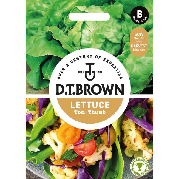 D.T. Brown lettuce seed packet with images of lettuce and a salad.