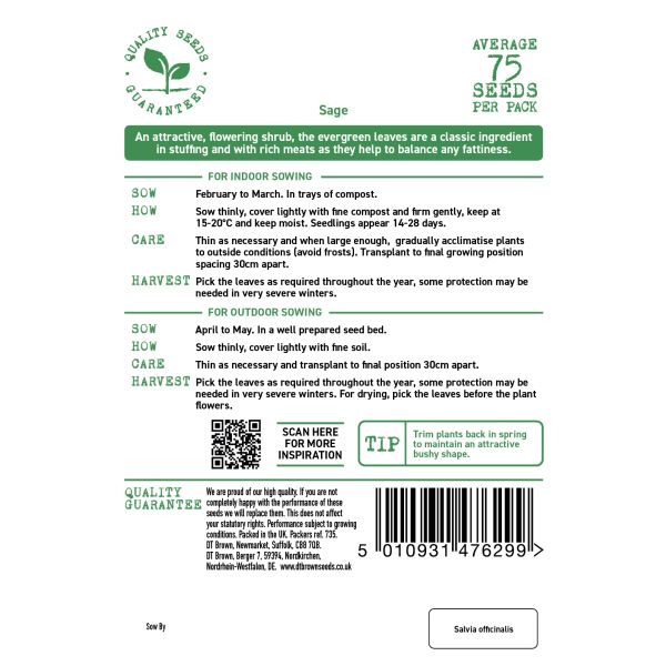 Seeds packet with gardening instructions and product details on a white background