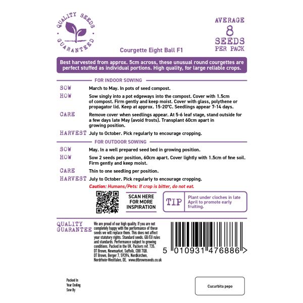 Seeds packet with text and barcode on a white background