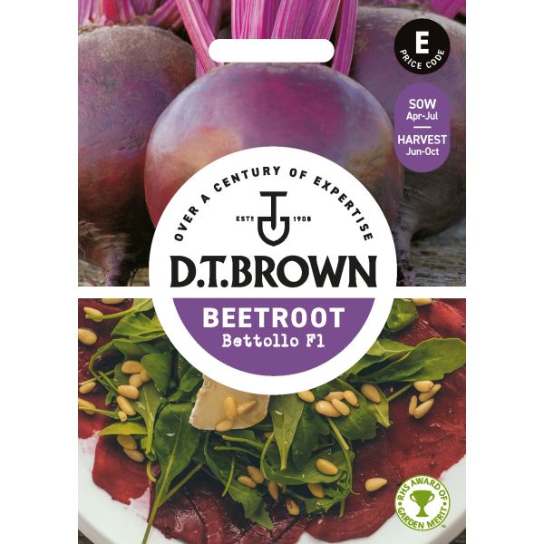 D.T. Brown beetroot seed packet with images of beetroots and a salad.