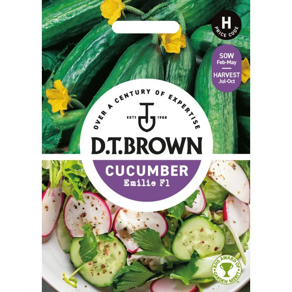D.T. Brown cucumber seed packet with images of cucumbers and a salad.