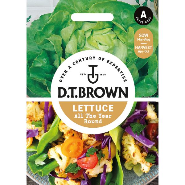 D.T. Brown lettuce packaging with a salad image and branding details.