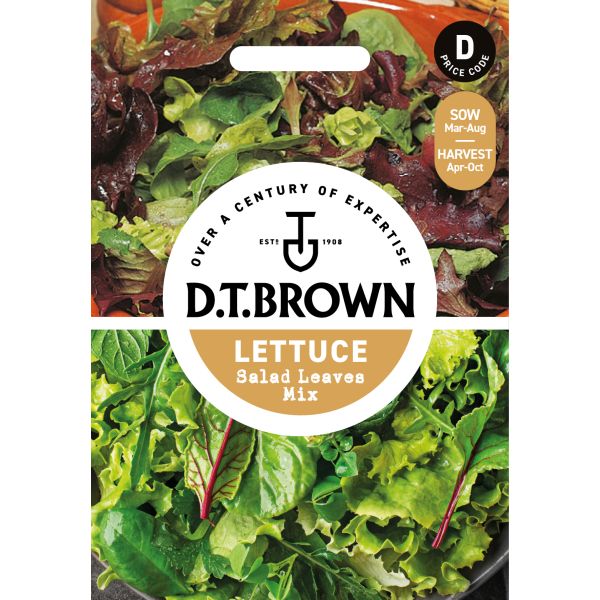 D.T. Brown lettuce seed packet with green leaves and branding.