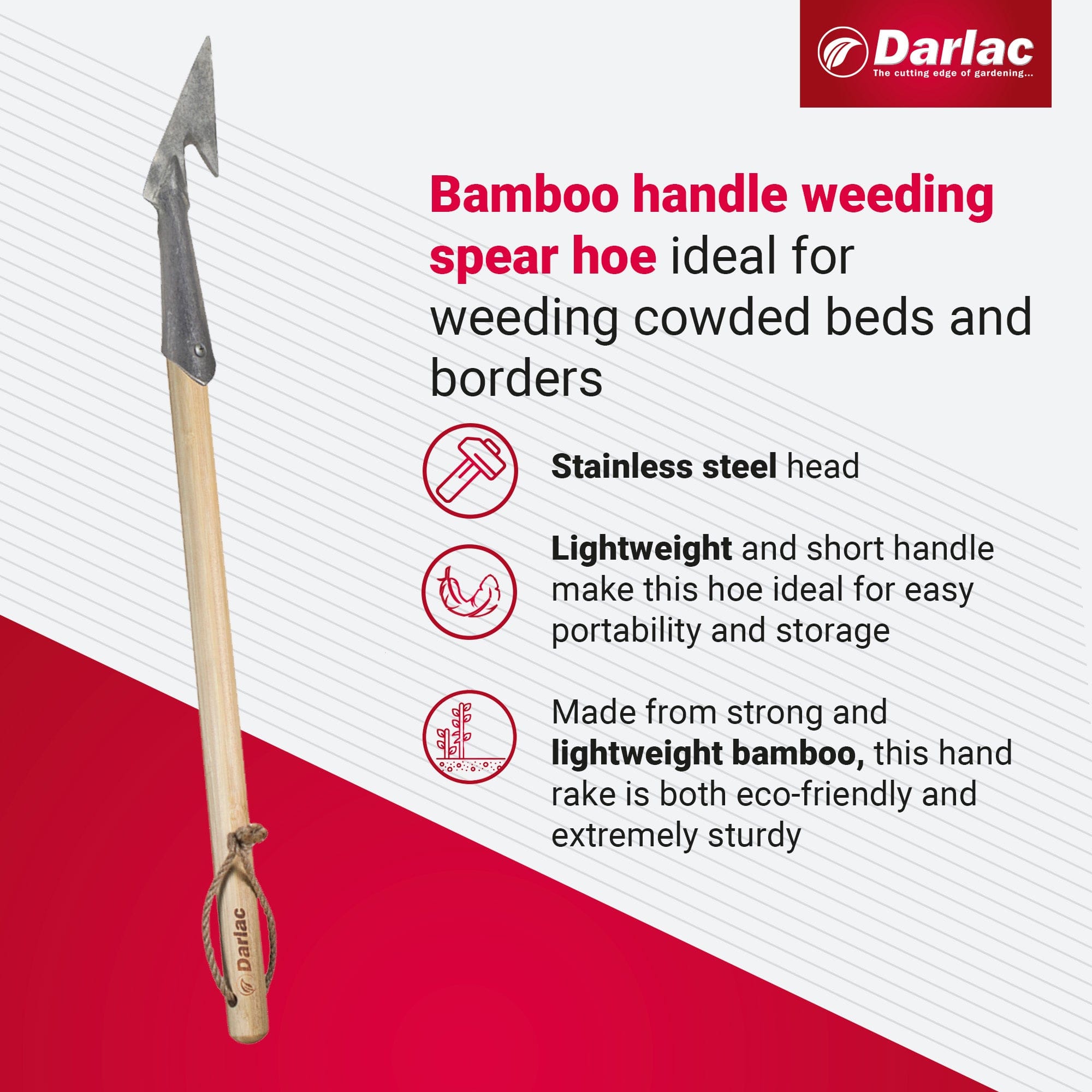 dt-brown HARDWARE Darlac Bamboo Weeding Spear Hoe Short Handle