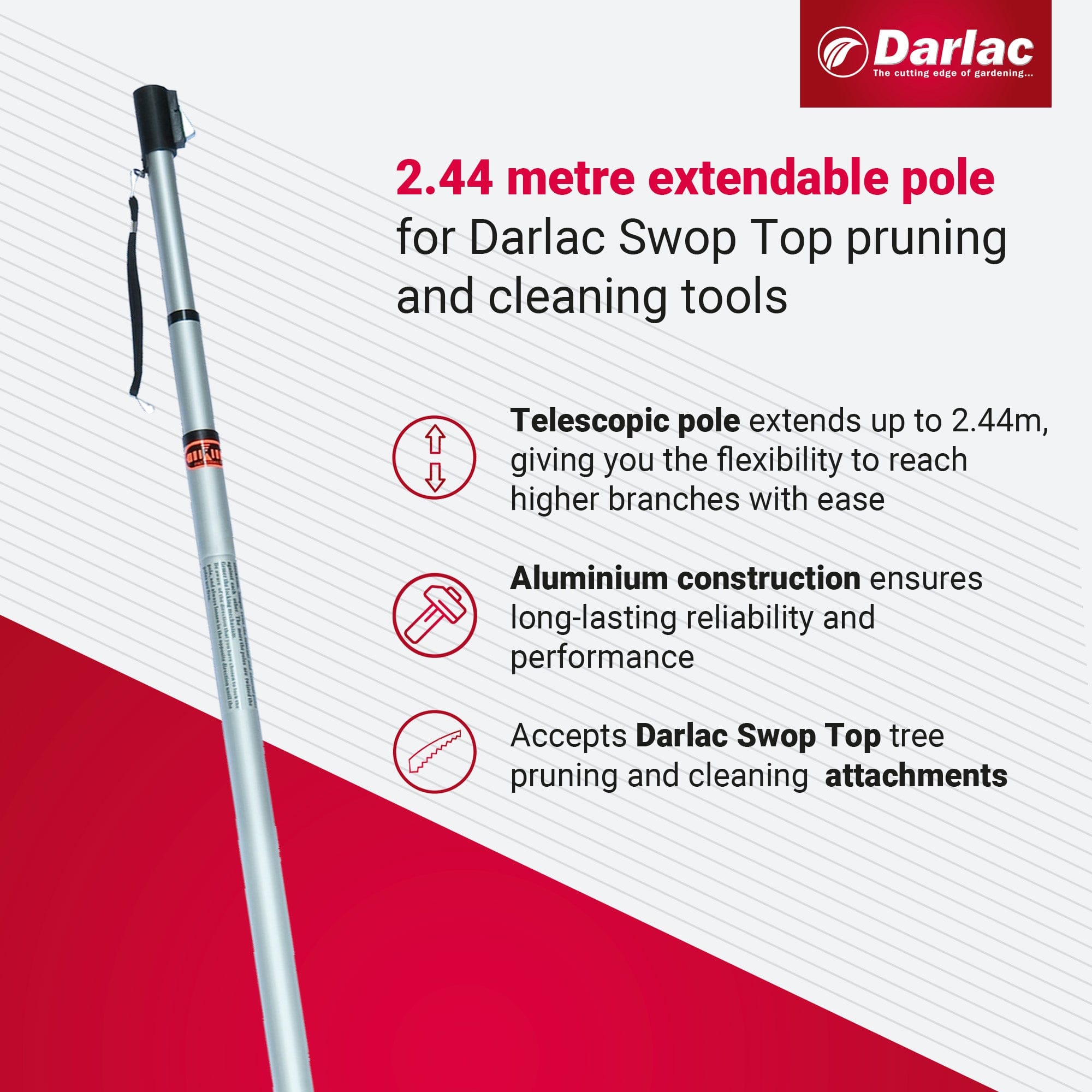 dt-brown HARDWARE Darlac Swop Top 3 Section Standard Telescopic Pole 2.44m