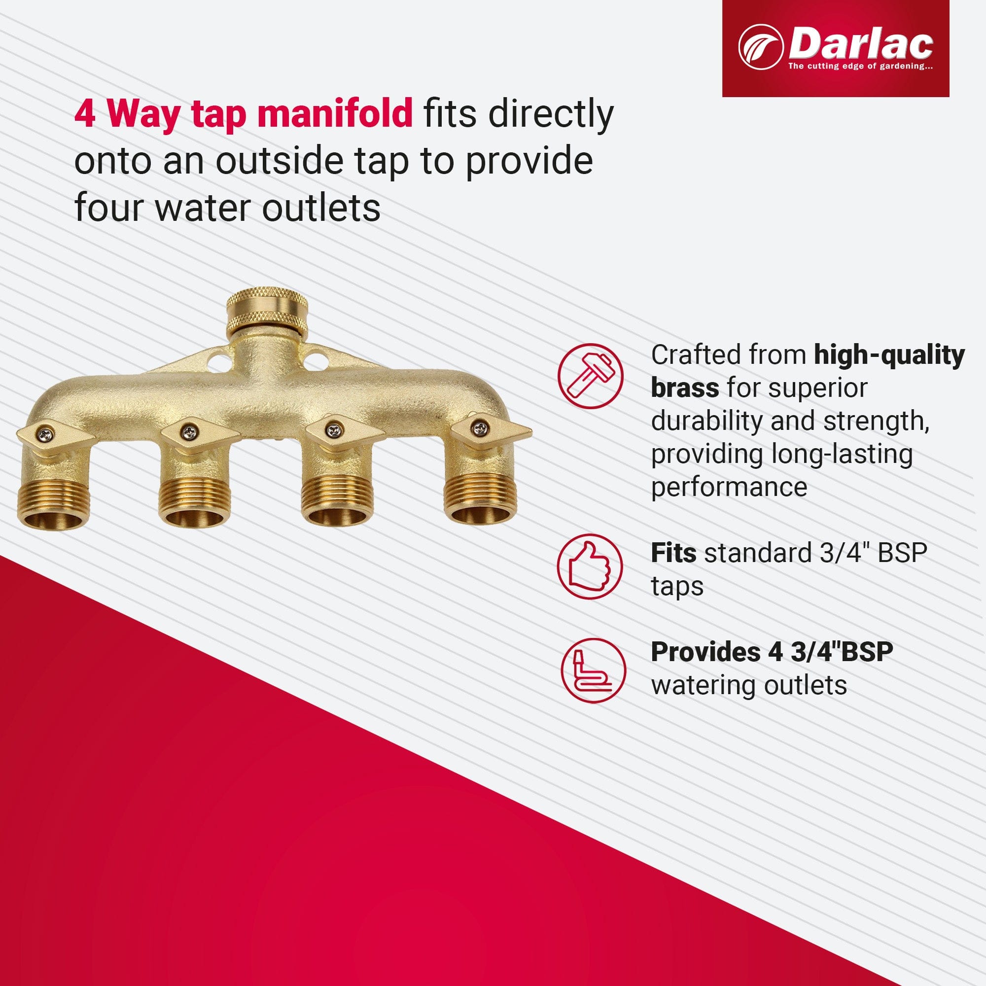 Darlac Four Way Brass Manifold with wall fixings