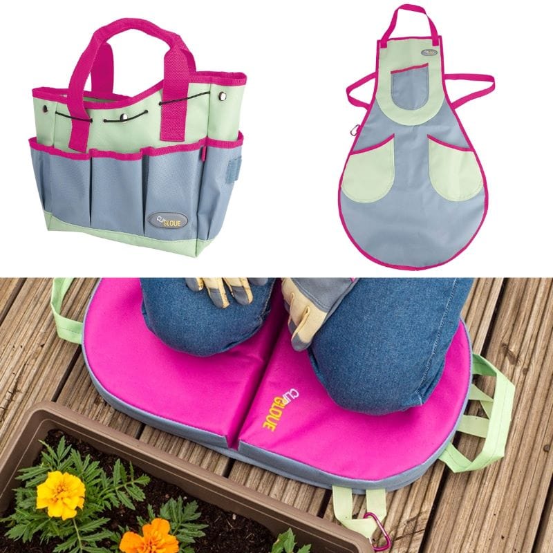 dt-brown HARDWARE Pink/Blue Long Apron, Kneeler and Soft Bag
